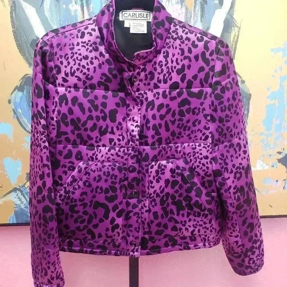 Carlisle Fuschia Leopard Silk Bomber Jacket - Picture 1 of 5